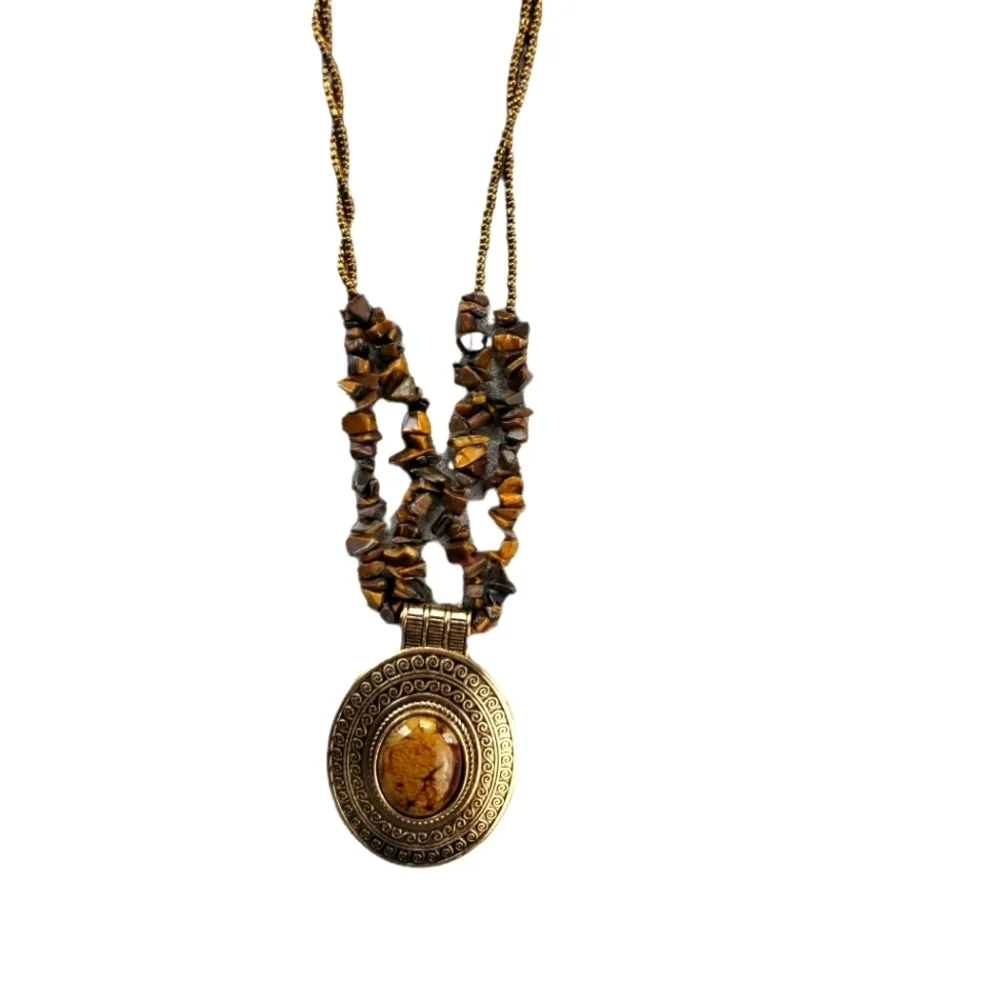 TIGER‎ EYE Cabochon Goldtone Necklace